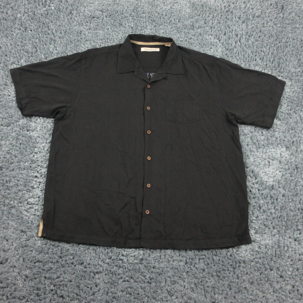Tommy Bahama Shirt Mens Extra Large Black Silk Embroidered Golf Shot in the Dark
